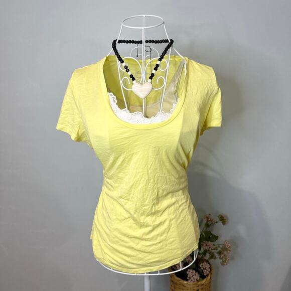 Y2K vintage American Eagle butter yellow layering scoop neck tee - Picture 5 of 6